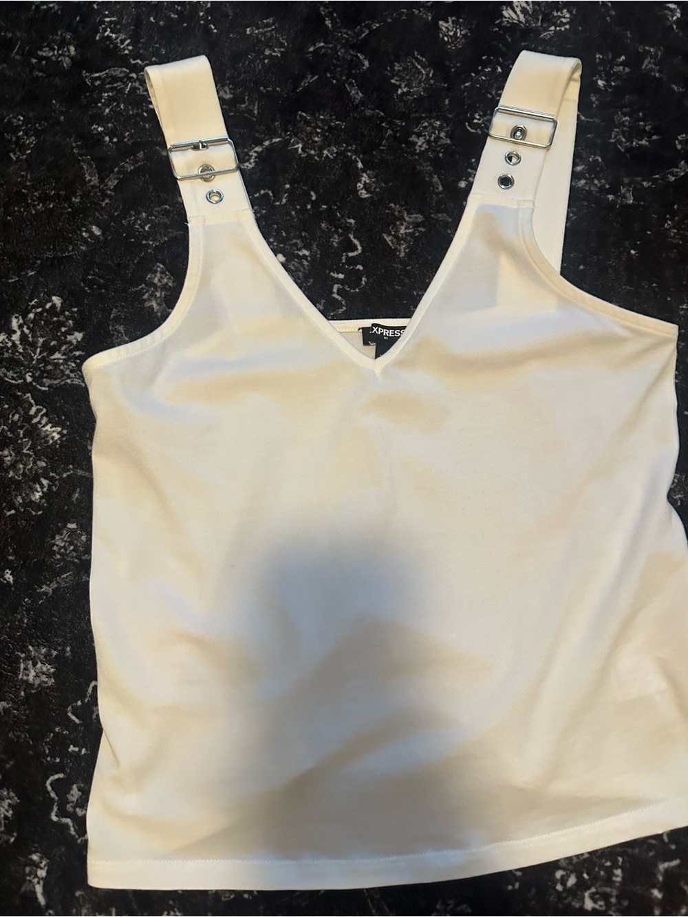 Express white V-Neck Tank with Adjustable Buckle Straps